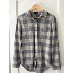 Quince Button Down Shirt Shacket Stretch Sweater Fleece Womens Small Gray Cream